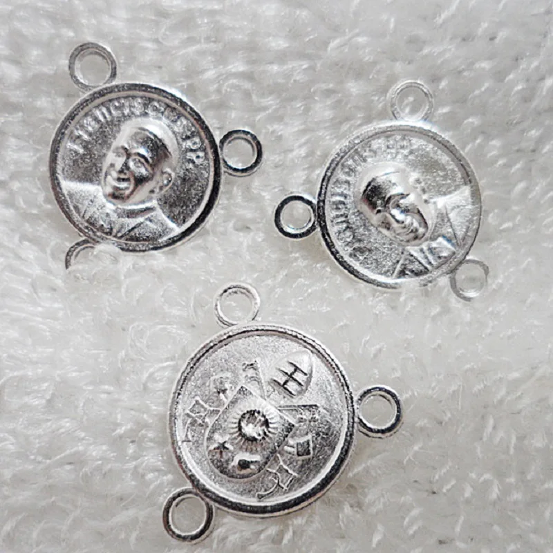 Free shipping 100pcs/pack cheap silver color alloy Francisco pope rosary centerpiece, metal center, three hole center for Italy