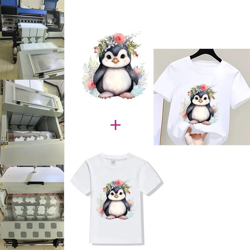 New Cartoon  Koala cow penguin Raccoon fox Panda Flower Aestheticism Iron-on Transfers for kids Clothing Bright Color Diy Craft