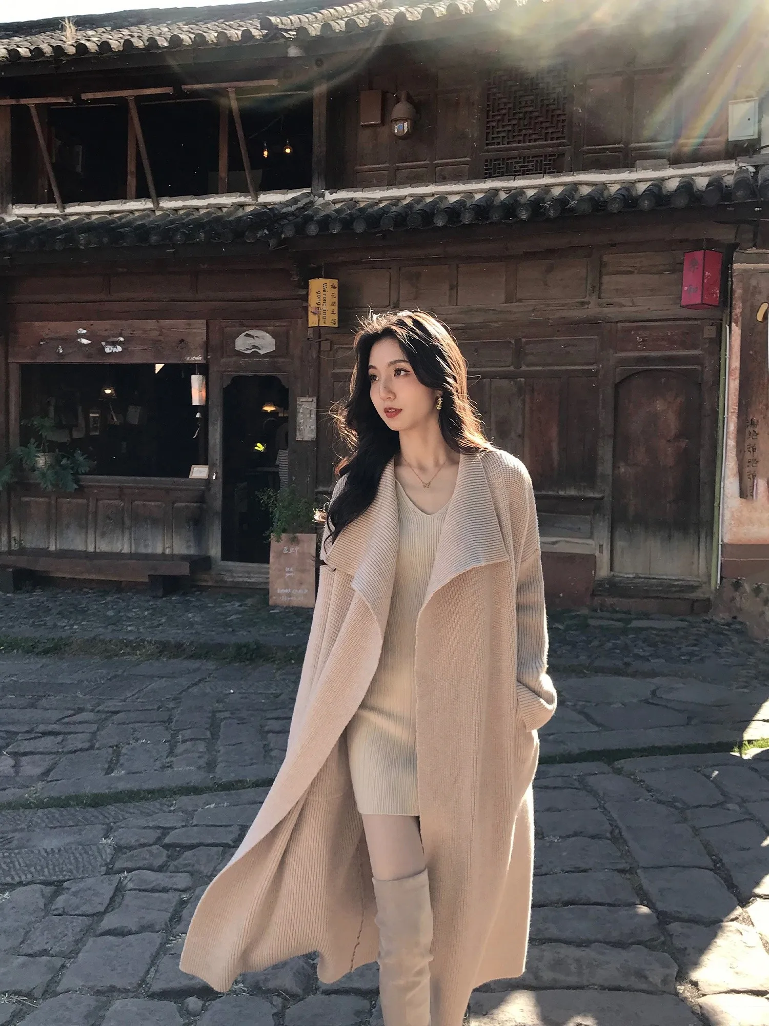 

Mulvan Paris осенний мороз простой вязаный свитер с большим воротником пальто женский свободный утягивающий открытый кардиган из полиэфирного волокна длинный слэ...