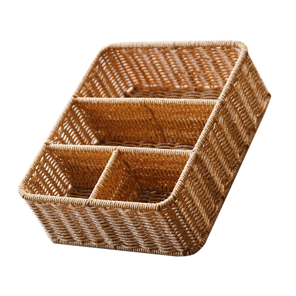 

Imitation Rattan Storage Box Small Bins Lids Woven Sundries Basket Household ganizer Container Simple Elegant Appearance