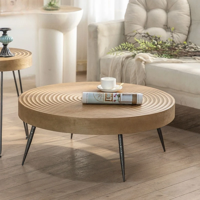 B & B style sofa side table, low table, elm small round table coffee table, wabi sandy wind pure solid wood corner table