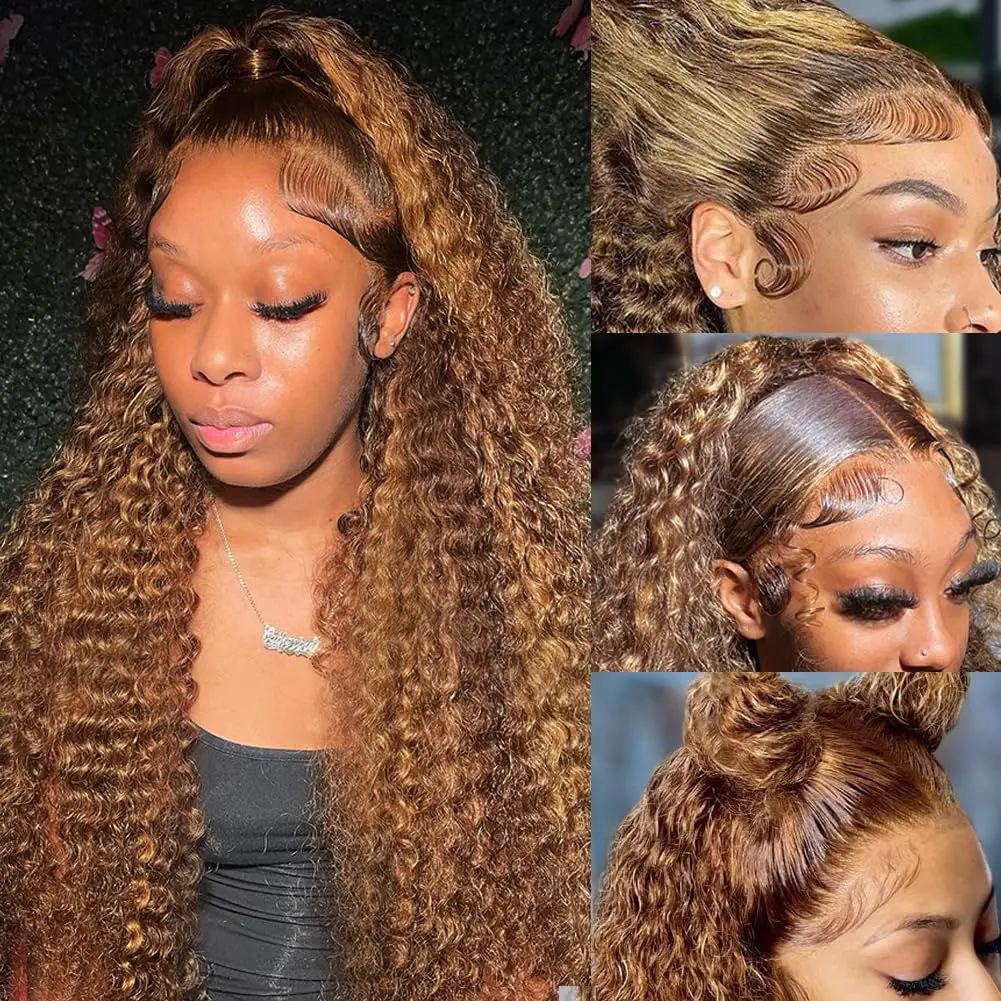 

Парик из натуральных волос с невидимым ремешком 360 Lace Frontal, P4/27, глубокая волна, омбре, HD 360 Full Lace Frontal, глубокие кудри, предварительно пророщенные.