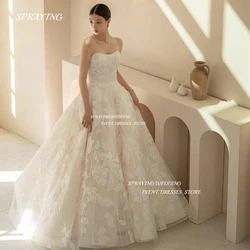 SPRAYING Luxury Strapless Korea Wedding Dress Lace Applique A Line Bridal Gown Sleeveless Floor Length 웨딩드레스 Customized 2025