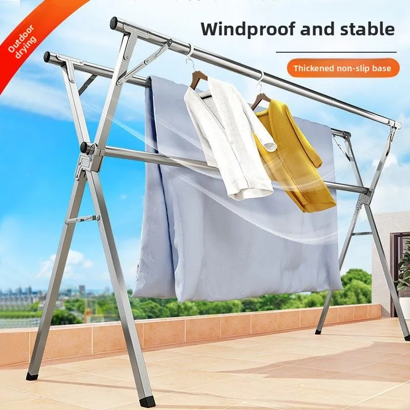 collapsible-clothes-drying-rack-floor-standing-bedroom-outdoor-retractable-quilt-drying-tool-iron-material-double-rod-triple-rod
