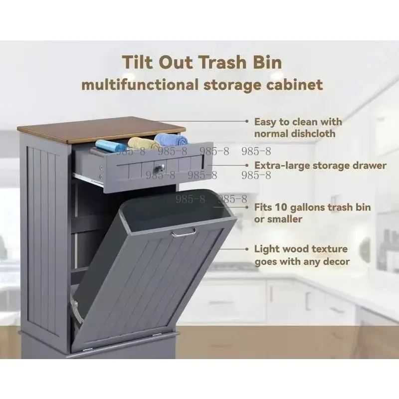 Home Tilt-Design Waste Storage Cabinet, Free Standing Laundry Basket & Recycling Trash Can Holder For Kitchen Laundry Room
