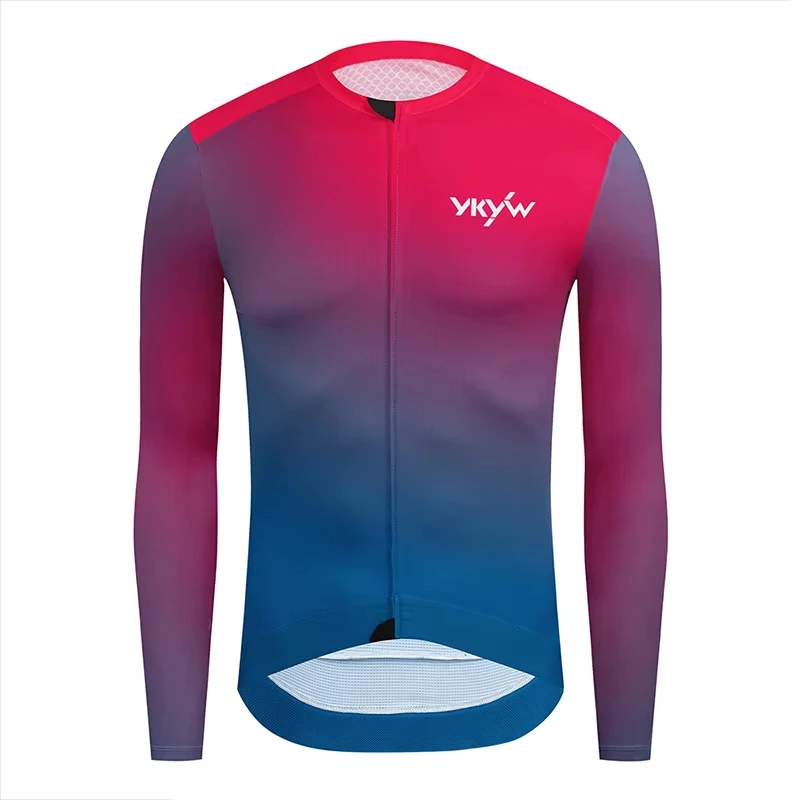 YKYWBIKE Herren Langarm-Radtrikot Italien MITI-Stoff Verschleißfest Atmungsaktiv Farbverlauf Fahrrad Rennrad Shirts Herbst – Detail 3