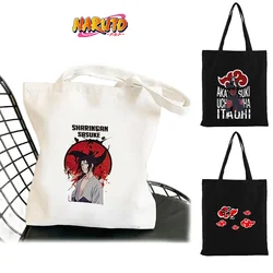 Naruto Akatsuki borsa a tracolla in tela per donna uomo Anime Comic-Con perimetrale Shopping Tote Bags nero bianco studenti borsa regalo