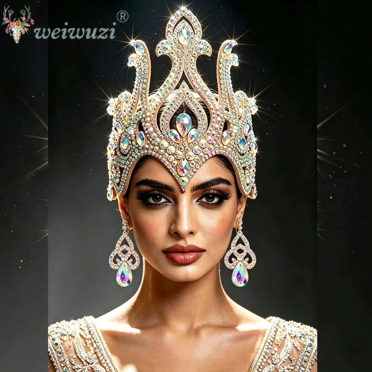 Belly Dance Performance Accessories Senior Queen Crown Headwear Court Style Forehead Crown Women's Dance Competition Ornament