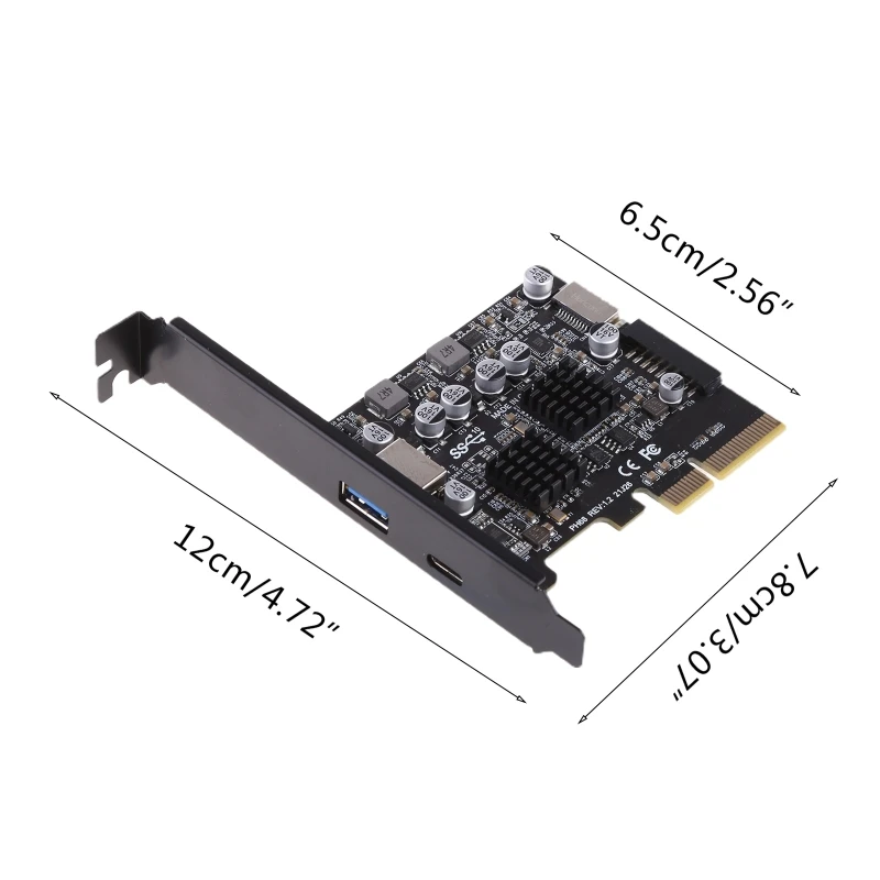 2 Ports PCI-E 4X to USB 3.2 Gen 2 A Type C Expansion Card front Type E 19P/20P Connector 10Gbps Full Speed Transmisson