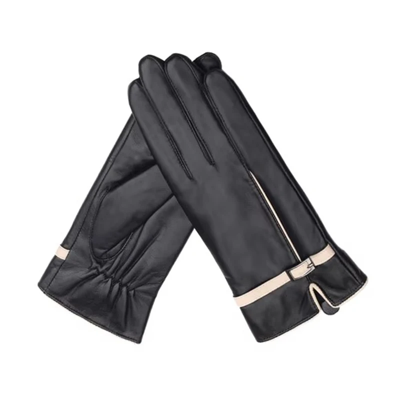 

Женские кожаные перчатки с сенсорным экраном для зимы, теплая флисовая подкладка, натуральная кожа, осенне-весенние термомодные женские перчатки
