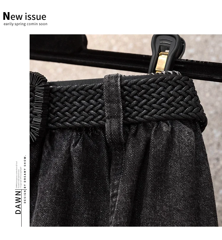 Röcke für Damen, übergroß, elastisch, hohe Taille, plissiert, lässig, lange Röcke, All-Match-Jeansröcke in A-Linie, für Bürodamen – Detail 15
