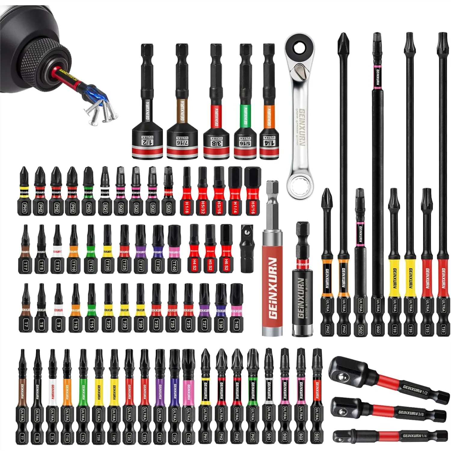 

82Pcs Impact Screwdriver Bits Set, Magnetic S2 Steel Phillips Square Torx Hex Power Bits with Bit Holder and Nut Driver