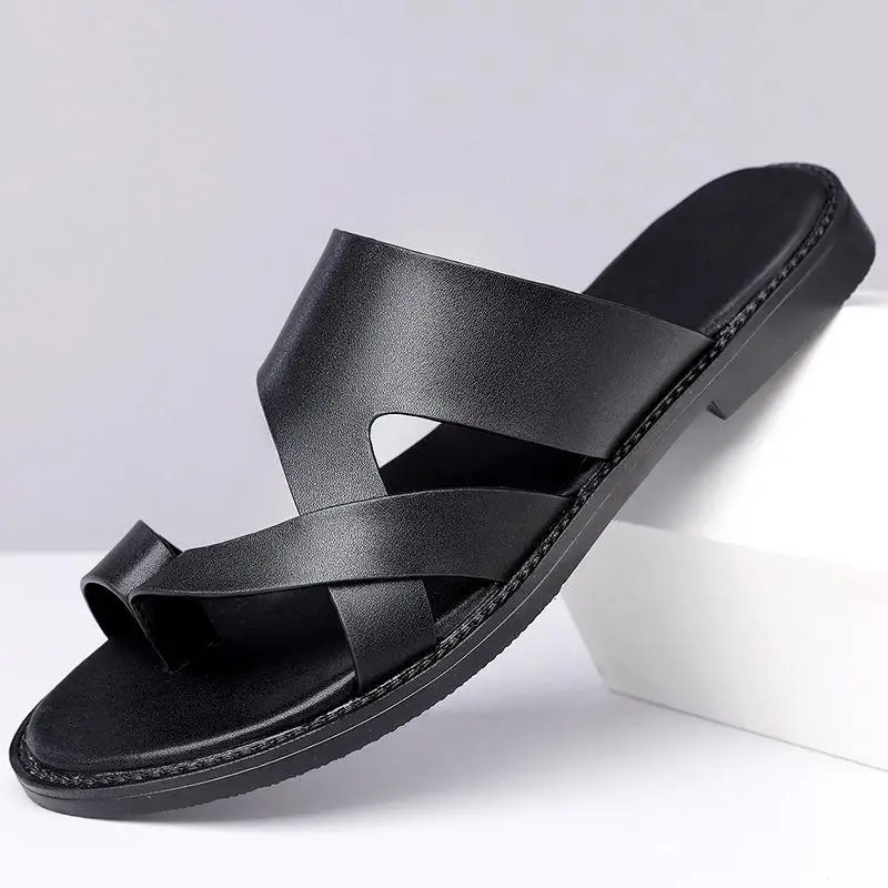 

Men Big Size Cowhide Slippers Breathable Soft Sole Shock Absorbing Non Slip Casual Outdoor Beach Daily Wear