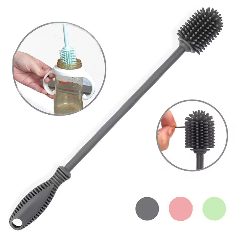 Integrated Baby Silicone Bottle Brush Water Cup Long Handle Silicone Cleaning Brush Vacuum Flask Silicone Brush