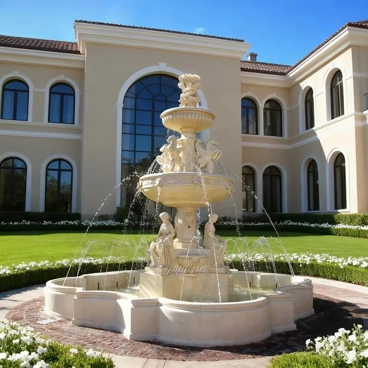 Classical Villa Outdoor Garden Center Art Decor Hand Carved Large Beige Marble Lady Water Fountain for Sale