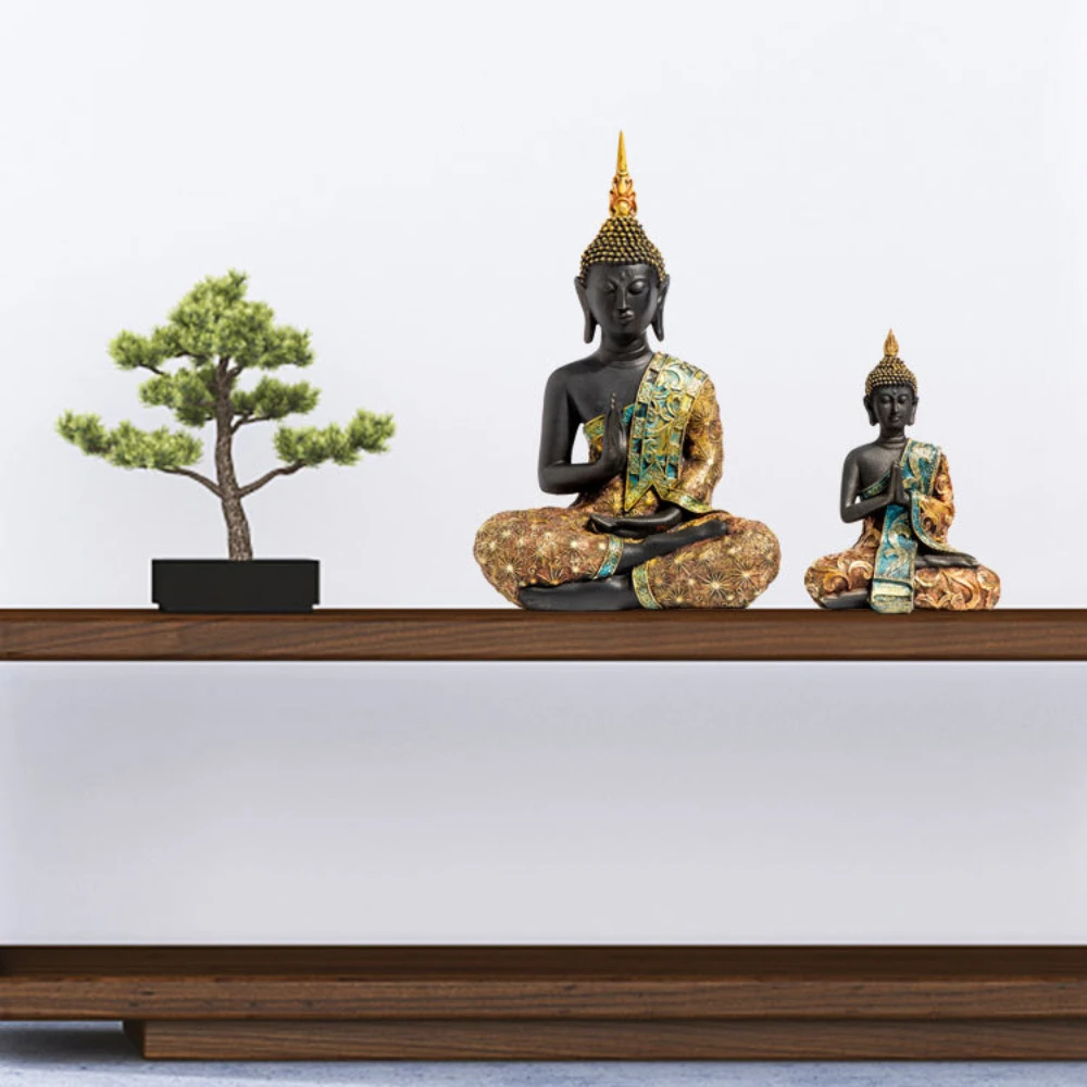 Seated Buddha Statue Meditating Harmony Peace Sculpture Resin Car Ornaments Southeast Asia Creative Entrance Home Decoration