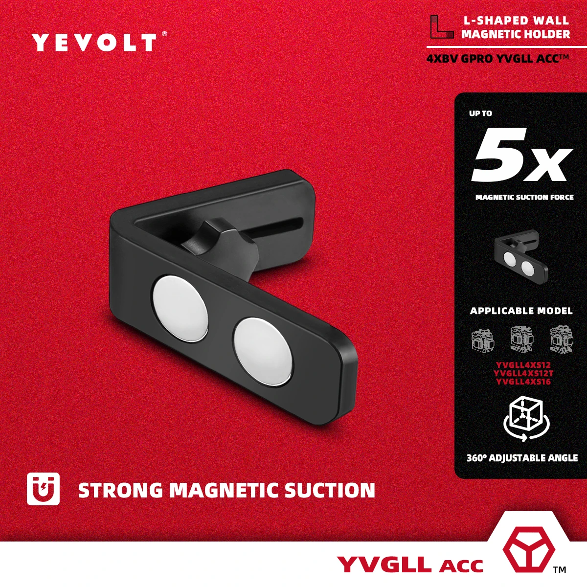 YEVOLT YVXS2LM360/YVXS3DLM360 Laser Level Magnetic Wall Bracket Holder L-shape Tripod Level Adapter Rotate Stand