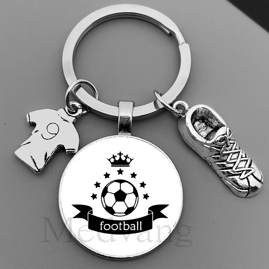 Football keychain boy girl silhouette art football player cabochon glass Keyring I Love football Gift Club Wholesale