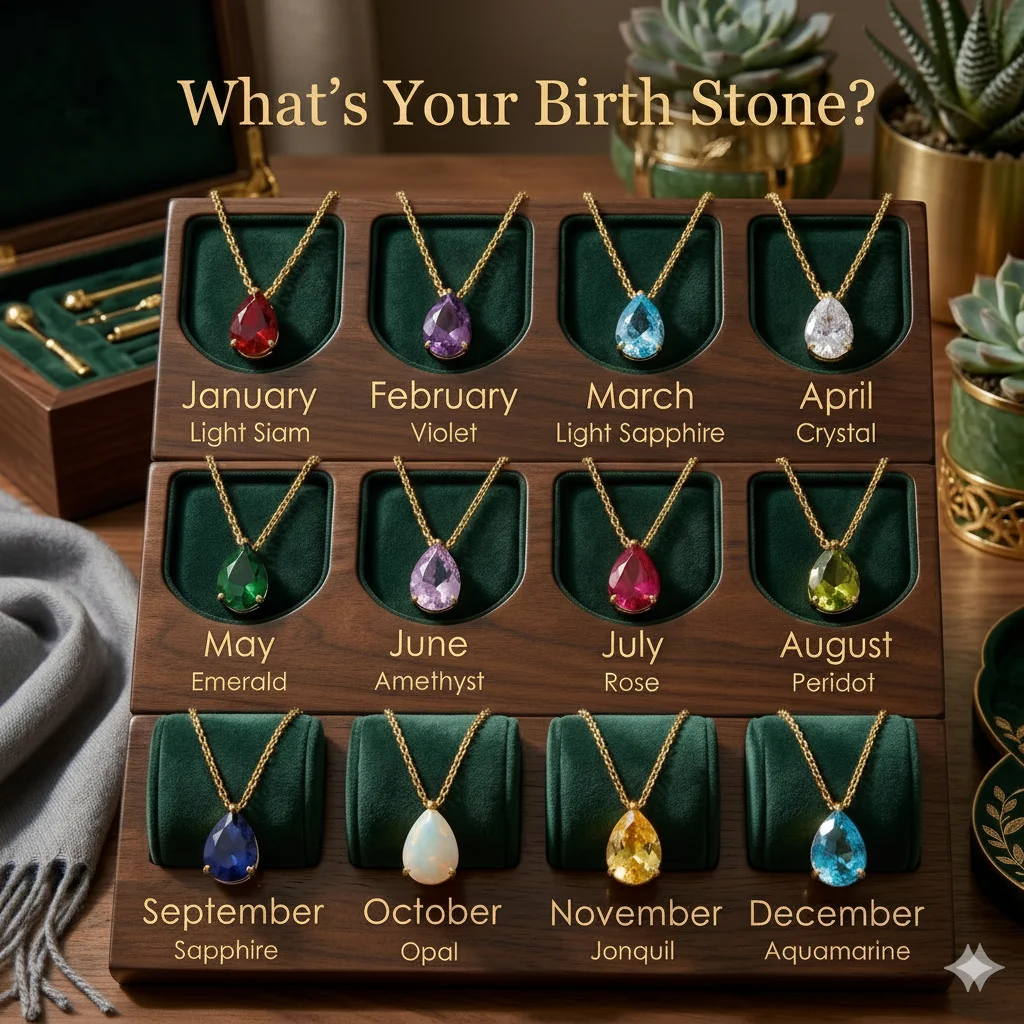 St.delan December Birthstone Necklace — Stainless Steel Teardrop Zirconia Jewelry with Vacuum Plating