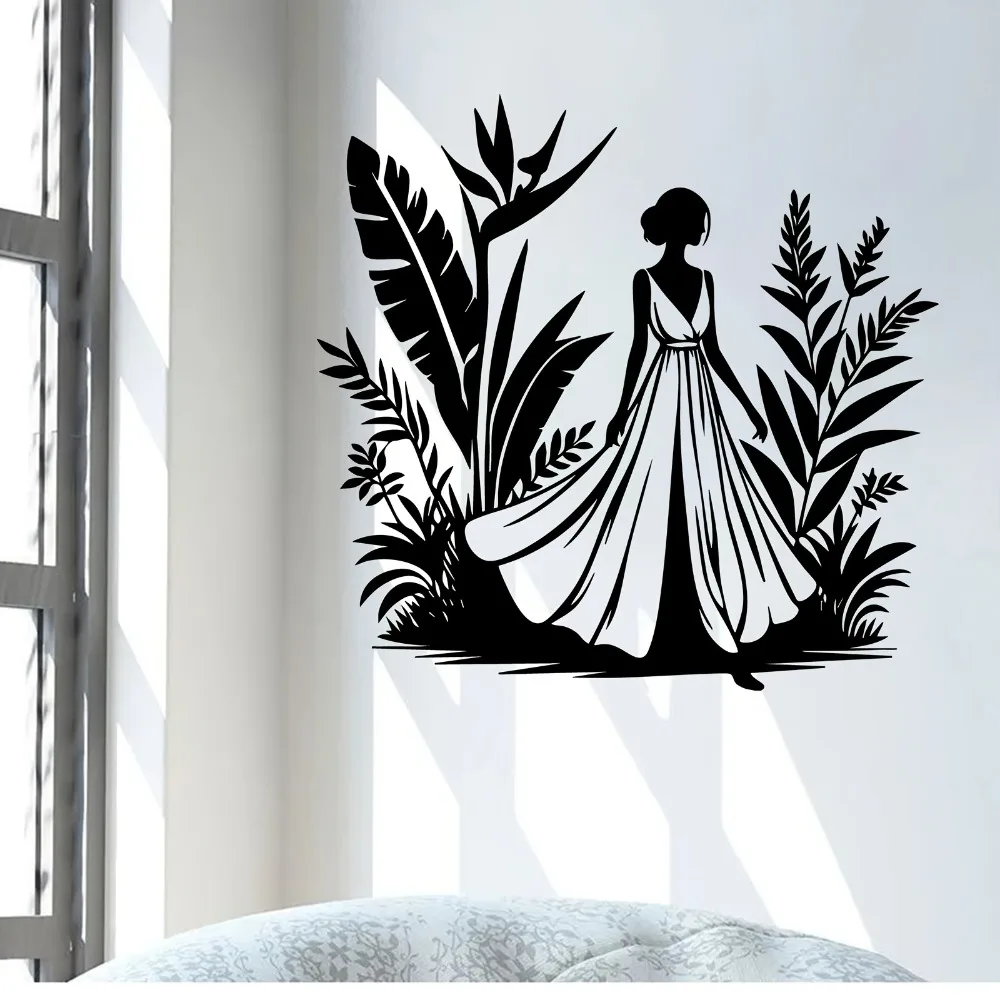 Romantic Silhouette Woman Metal Wall Art, Rust-Resistant Iron Statue Mural, Home Decor for Bedroom Garden Fence Wall Mount