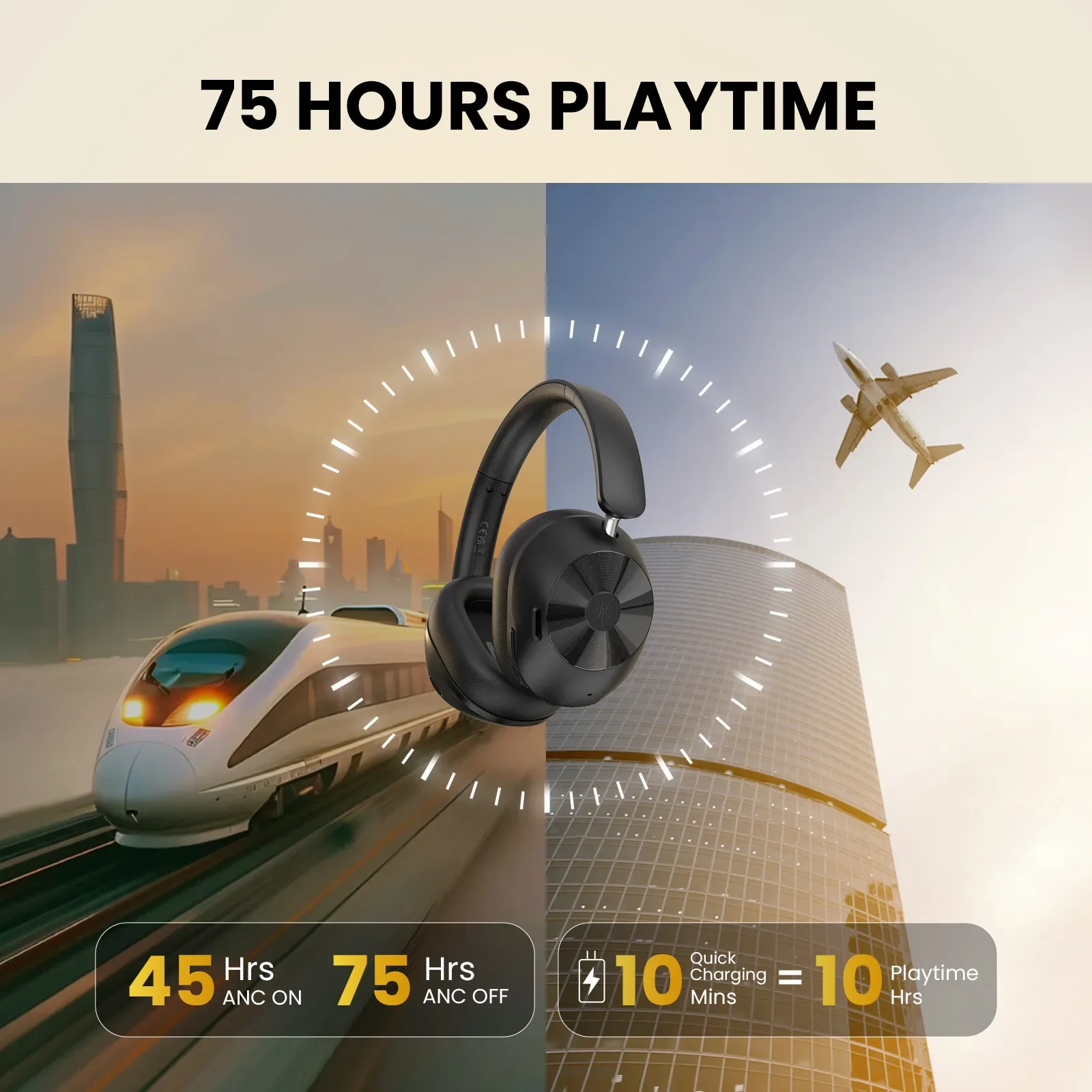 Oneodio A5 Cuffie Bluetooth 5.4 43dB ibrido attivo con cancellazione del rumore Cuffie wireless ad alta risoluzione LDAC Audio con microfono ENC