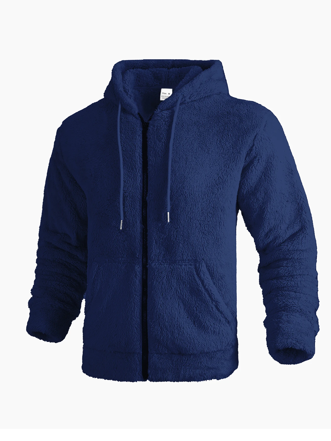 Men's sweater fleece warm hoodie winter long sleeve hoodie casual cardigan drawstring solid color belt pocket