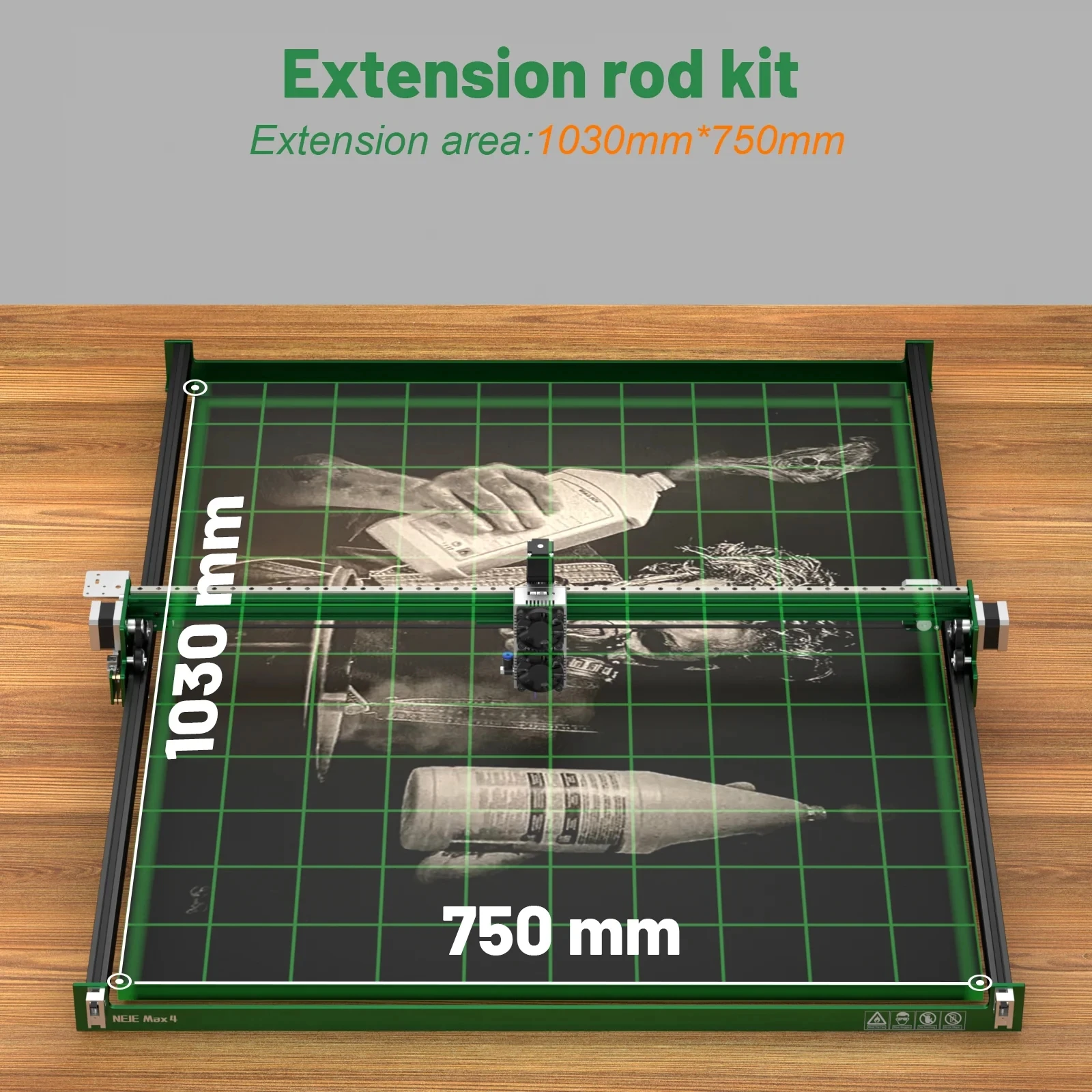 Trilho de alumínio preto do perfil de neje 1150mm para neje 3 max, neje 3 pro, neje 2s max a40640/n40630 ferramenta de extensão do y-eixo do gravador do laser