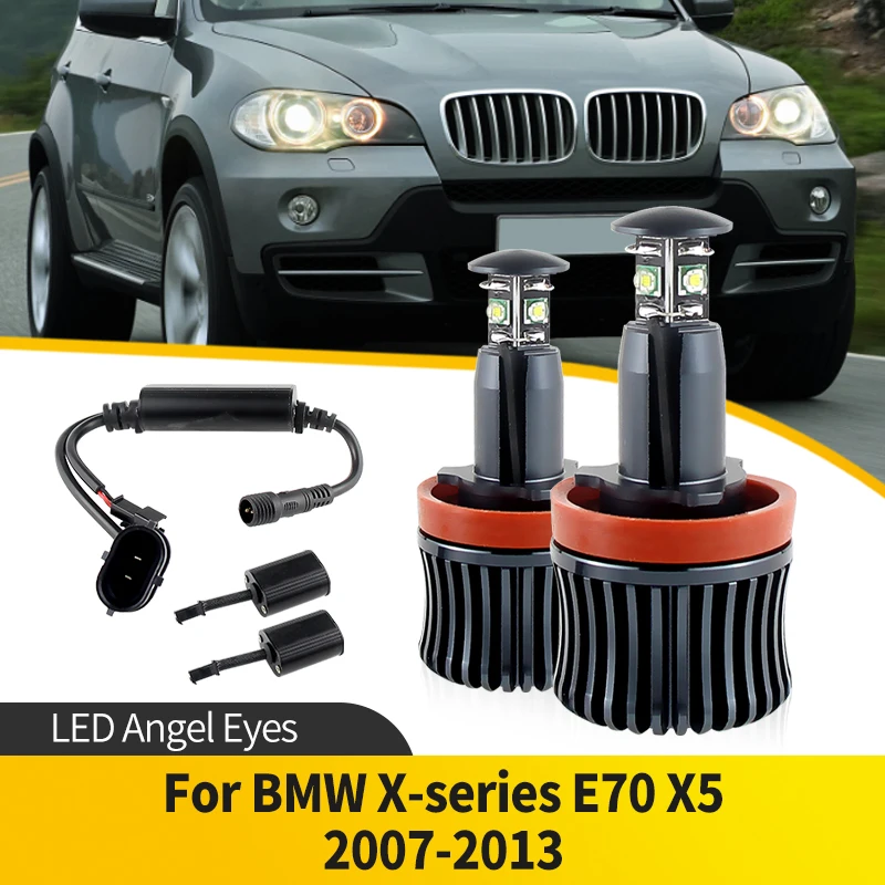 2PCS H8 20W For BMW X-series E70 X5 2007-2013 LED Angel Eye Halo Ring Marker Side Light LED Bulb Car Headlight OEM# 63217760782