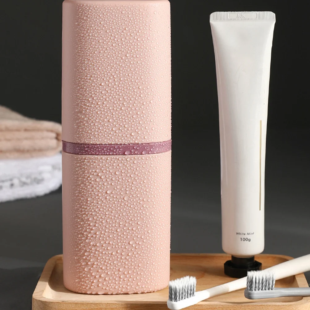 2Pcs Portable Toothbrush Case Two-in-One Washing Cup Durable Compact Travel Toothbrush Storage Container for Home Dark Blue Pink