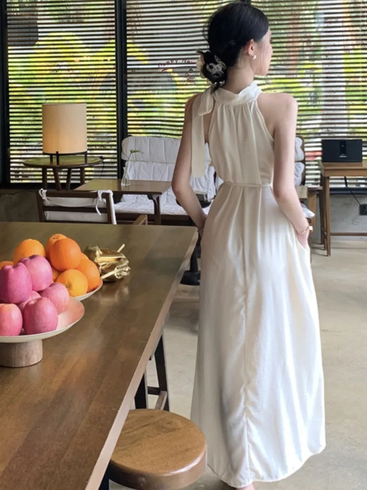 Élégant français licou femmes robes de soirée Chic épaules nues à lacets fête d'anniversaire robe mi-longue femme décontracté robes vêtements