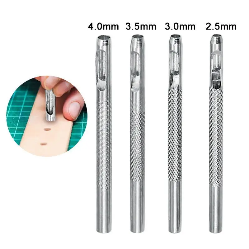 Hollow Steel Round Leather Punch Tool Kit 2.5/3/3.5/4mm, Galvanized Belt & Watch Strap Hole Punches