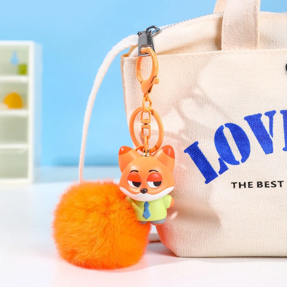 Genuine Disney Zootopia Character Figure with Fluffy Pom Pom Clip Nick Wilde Judy Hopps Bag Accessory for Backpack Purse Gift
