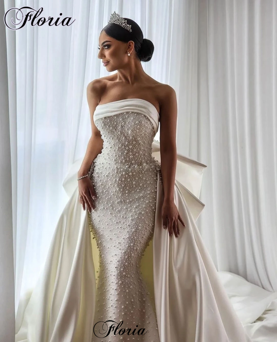 Two Pieces Pearls Wedding Dresses Elegant Garden Strapless Wedding Gowns Brides Dresses Mermaid Vestidos De Novia Customized