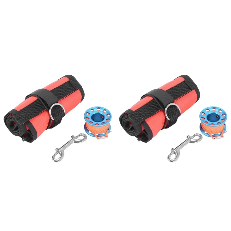 N15R-2X Surface Marker Buoy Set Diver Below Signal Flag Tube With 15M Spool Reel Scuba Diving Equipment For Diving Scuba