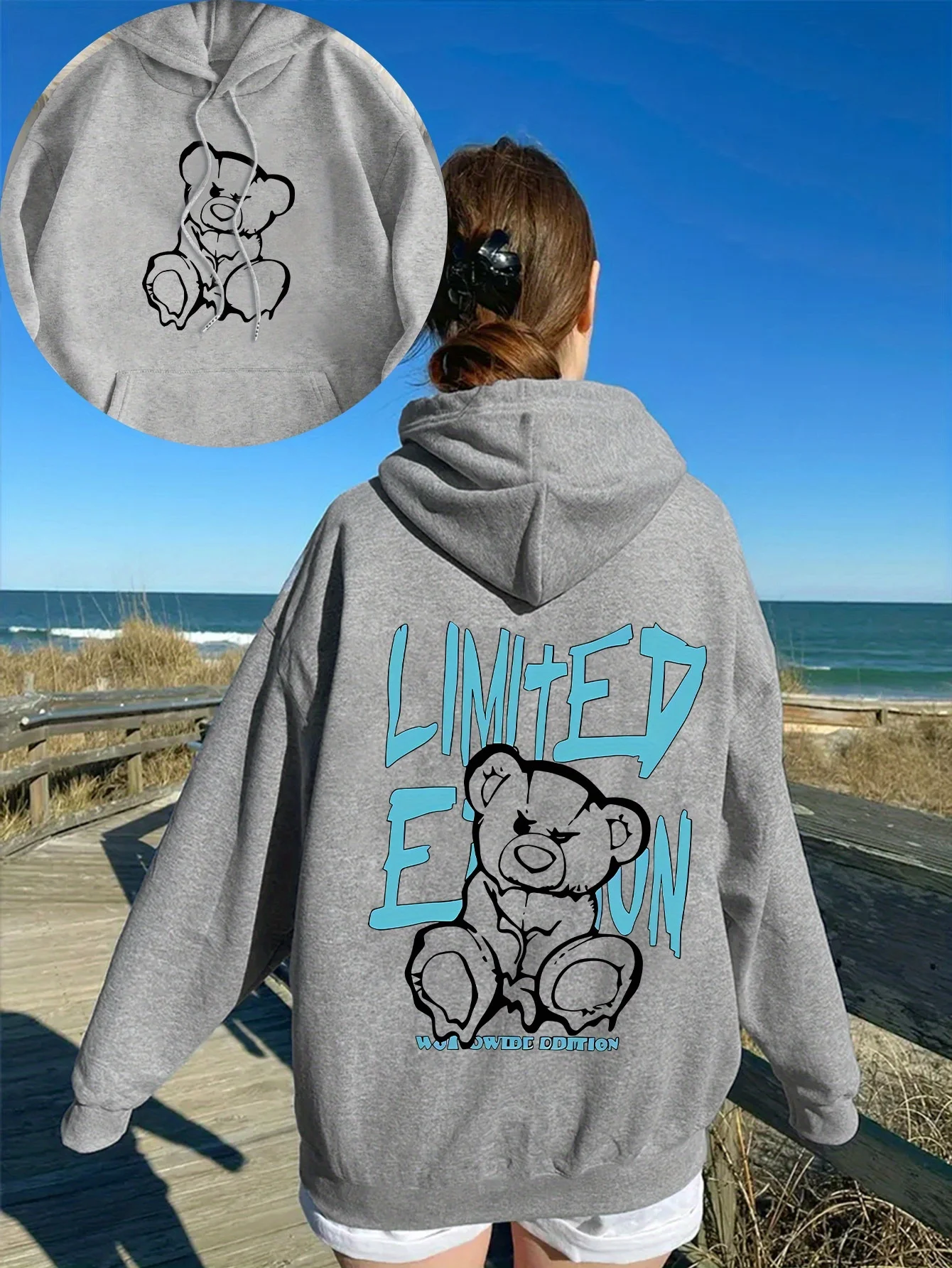 

Cute Bear Graphic Printing Autumn and Winter Cotton Men's and Women's Hoodies Casual Outdoor Street Sports Training Brand Trend