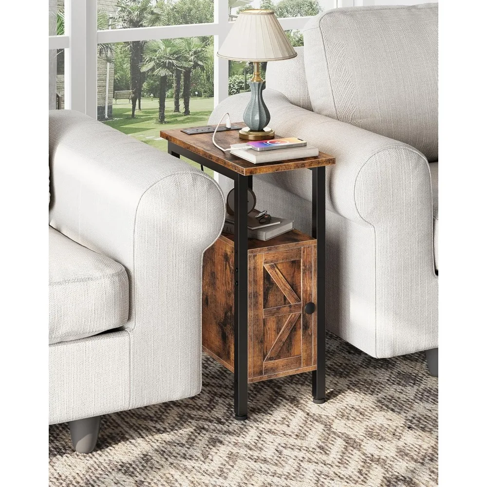 طاولة نهاية المزرعة، طاولة جانبية ضيقة للمساحات الصغيرة، منضدة رفيعة مع محطة شحن، مع منفذين تيار متردد، 1 USB و1 T #2