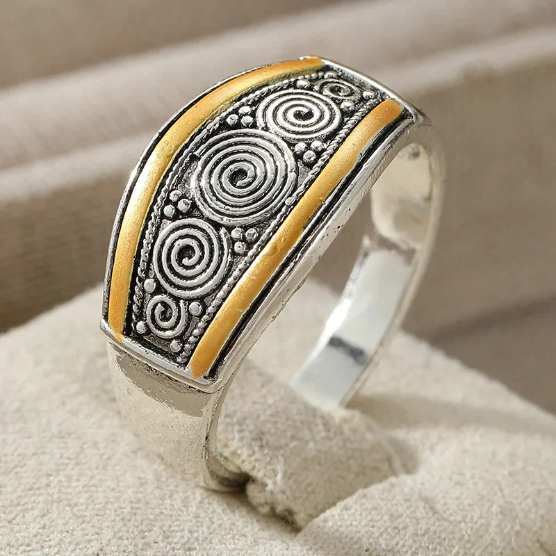 Damen Vintage Ring mit Spiralreliefmuster, zweifarbiges Design, Metallring, exotischer Stil, künstlerische Atmosphäre, Schmuckzubehör