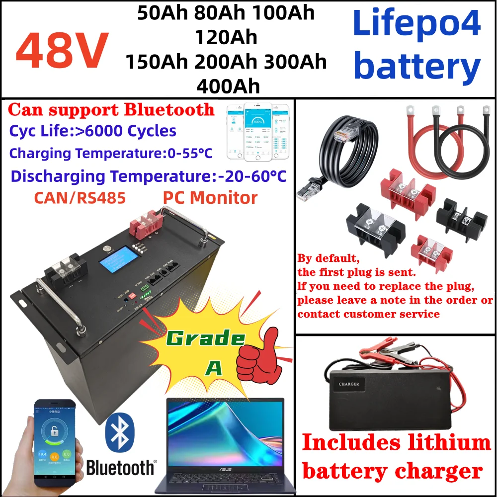 6000 Cycles 48V 100ah Lifepo4 Battery 51.2V 200ah 120ah 150ah 300ah 400 ah Lithium battery CAN RS485 for Solar System Inverter