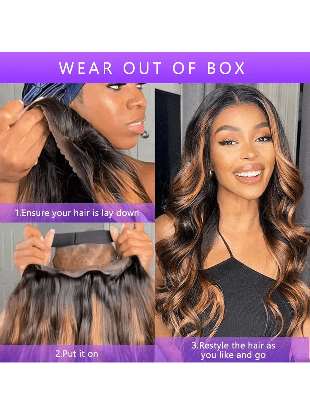 1B/30 تسليط الضوء على 13x6 الدانتيل أمامي خصلات الشعر المستعار الإنسان أومبير أسود براون الملونة Preplucked 36 بوصة 5x5 الجسم موجة الدانتيل شعر مستعار أمامي #5