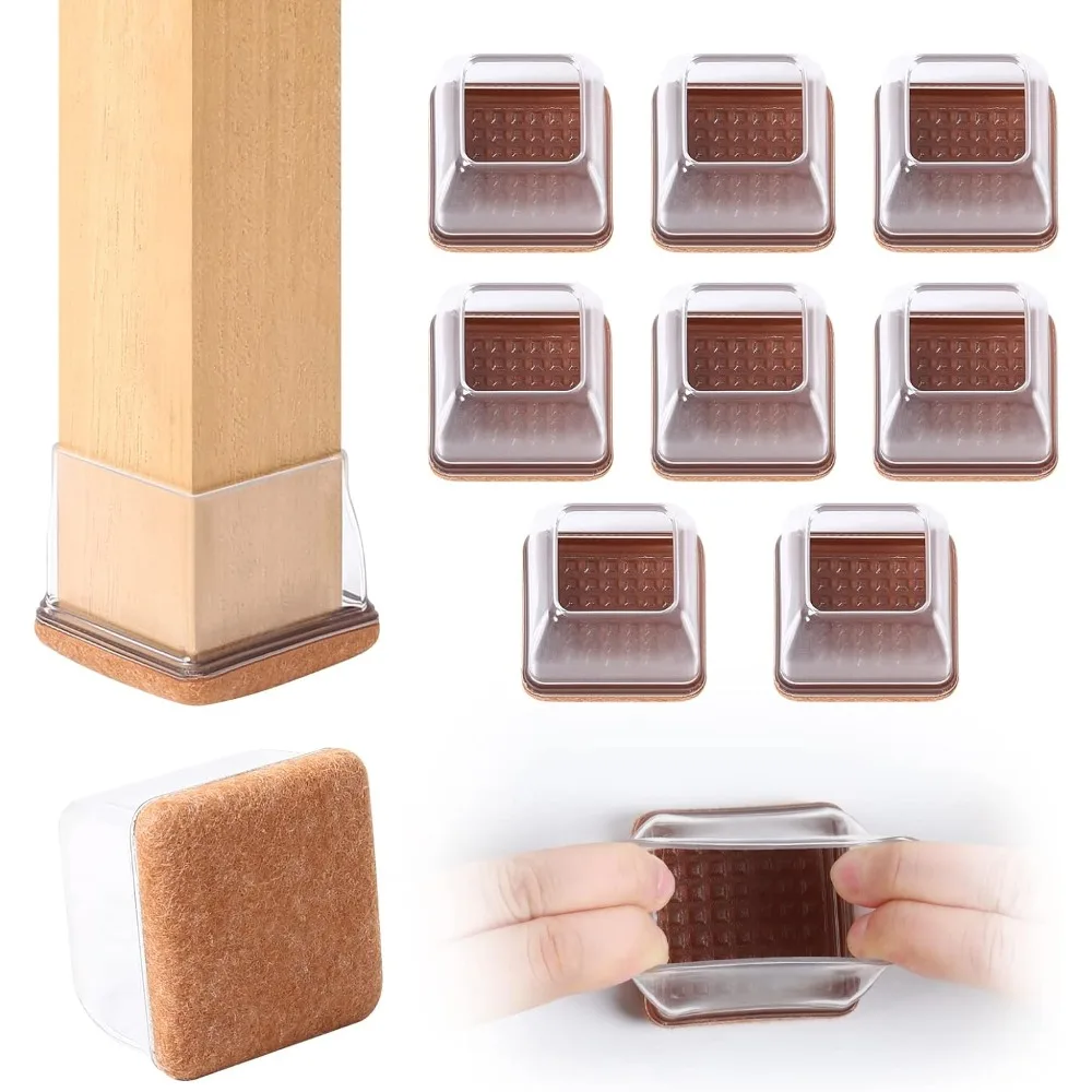 

8 Pcs Extra Large Square Chair Leg Floor Protectors, Silicone Felt Furniture Pads for Hardwood Floor, Dining Table Bar