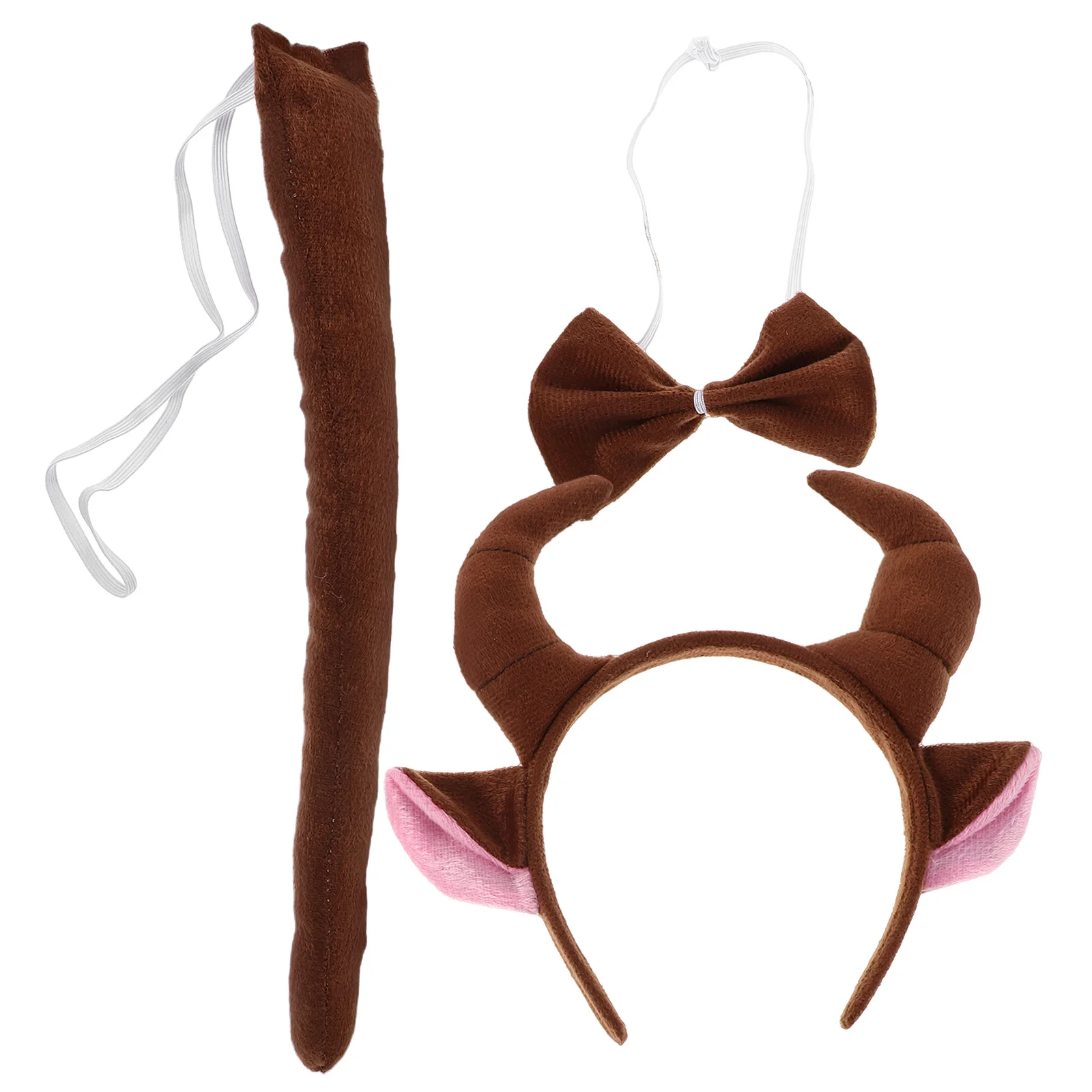 Diadema con cuernos de toro para niños, pajarita con cola y orejas de vaca, conjunto de disfraz de Animal para Halloween, fiesta de Navidad, accesorio de disfraz divertido