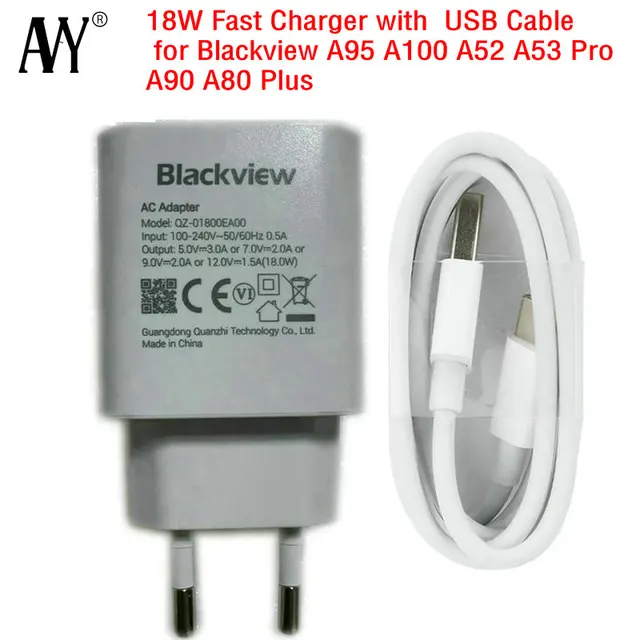 Zasilacz do Blackview A95 A100 A52 A53 Pro A90 A80 Plus 18W EU oryginalny kabel szybkiego ładowania ładowarka podróżna typu C USB