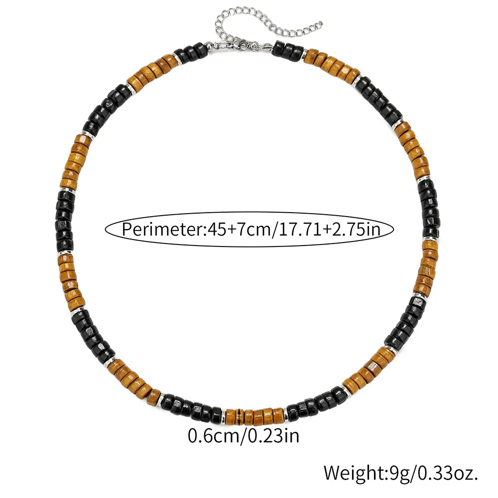 Vintage Herren Halskette aus schwarzen Holzperlen, Bohemian-Stil, Naturstein, Kokosnussschalen-Kette, modischer Schmuck, trendige Accessoires – Detail 5