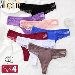 4PCS/Set Sexy Women Cotton Panties Lace Thong Underwear for Female Intimates Lingerie T-Back Floral Hollow Out Plus Size Panties