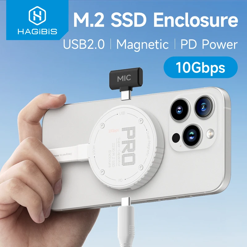 

Hagibis Magnetic M.2 2230 NVMe SSD Enclosure USB C 3.2 Gen2 to NVMe PCI-E Magsafe SSD Case 100W PD for iPhone 16 ProRes MacBook