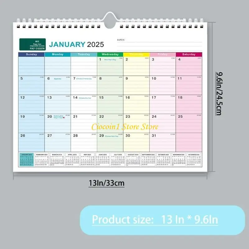 A3PC 2025 벽 달력 매달려 달력 주간 플래너 영어 에디션 캘린더
