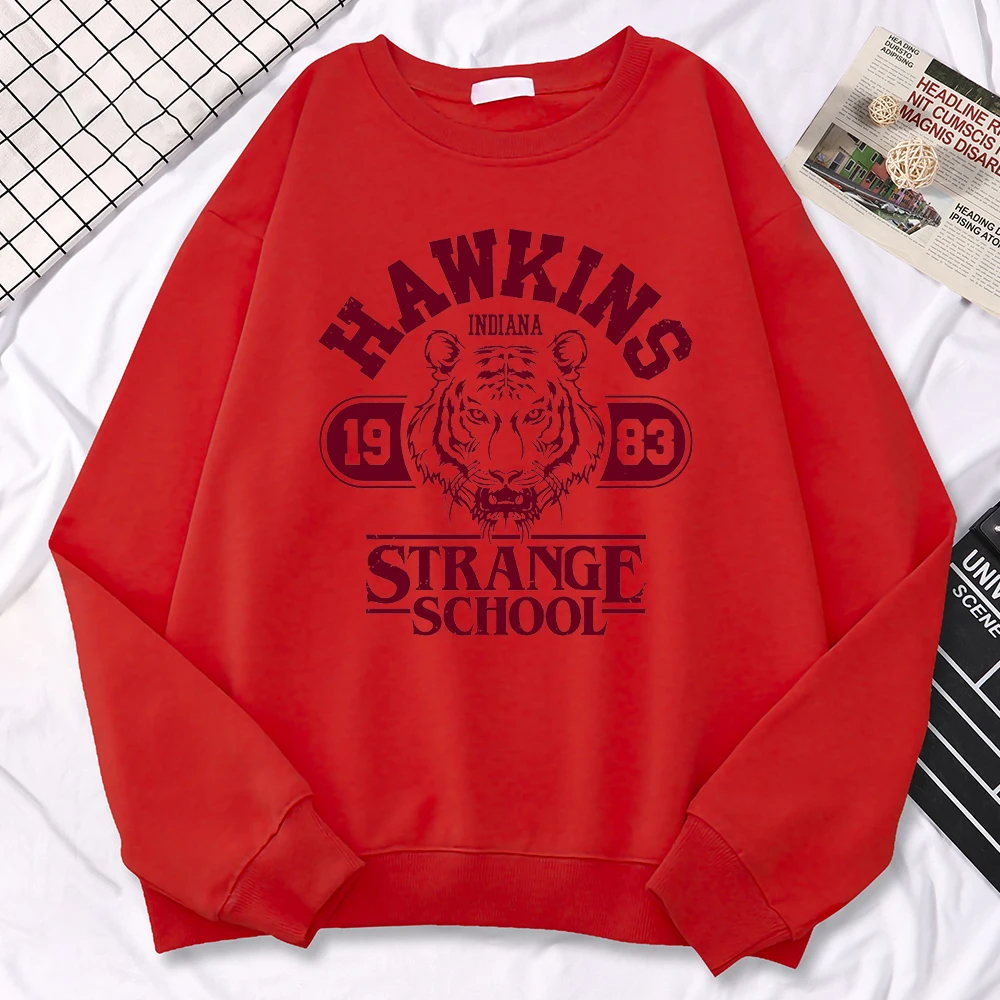 Casual Street Womens Sweatshirt Hawkins High School Indiana 1983 Printing Hoodies Loose Crewneck Pullovers Warm Fleece Clothes