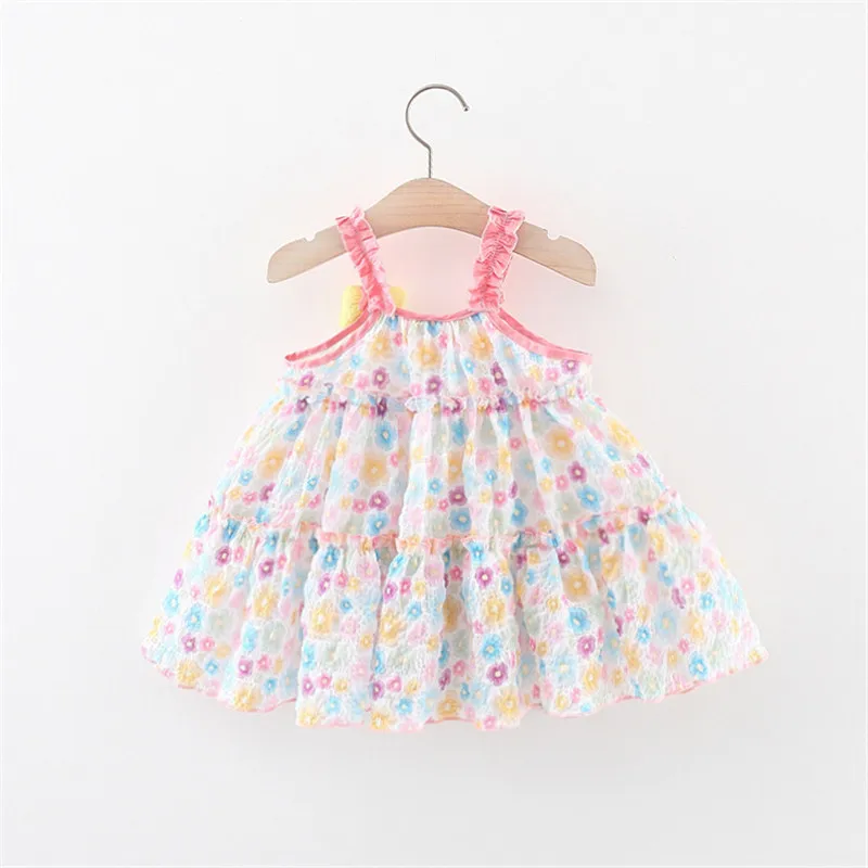 Summer New Little Flower Baby Girl Strap Dress Sweet Pastoral Style Children\'s Sleeveless Clothes (0-3 Years Old)