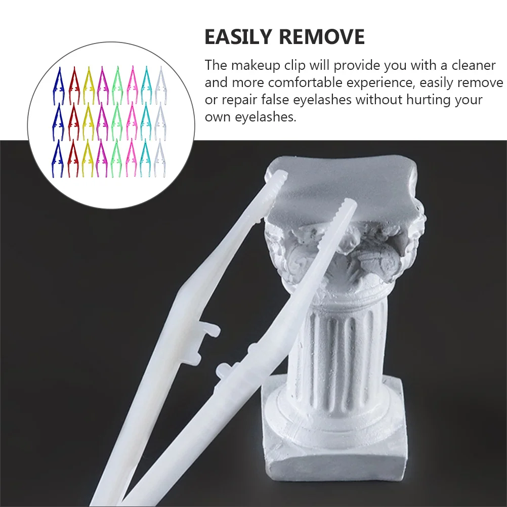 

24pcs Disposable Beauty Tweezers Plastic Makeup Tools 8 Colors Mixing False Eyelash Curler Eyelid Sticker lashes Accessories