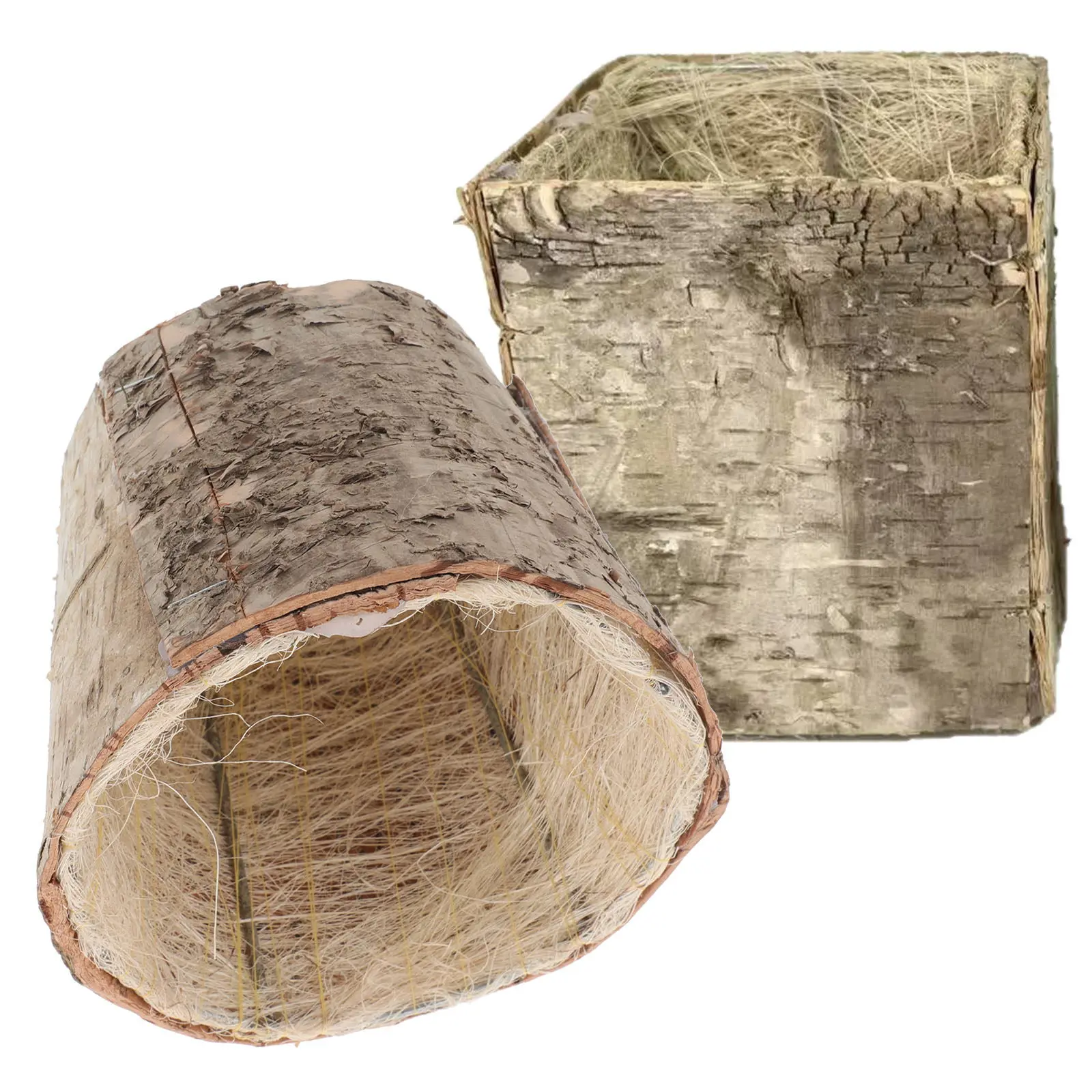 2Pcs Birch Bark Flower Pot Handmade Rustic Wooden Planter 5 Inch Round Square Farmhouse Nursery Container Table Centerpiece